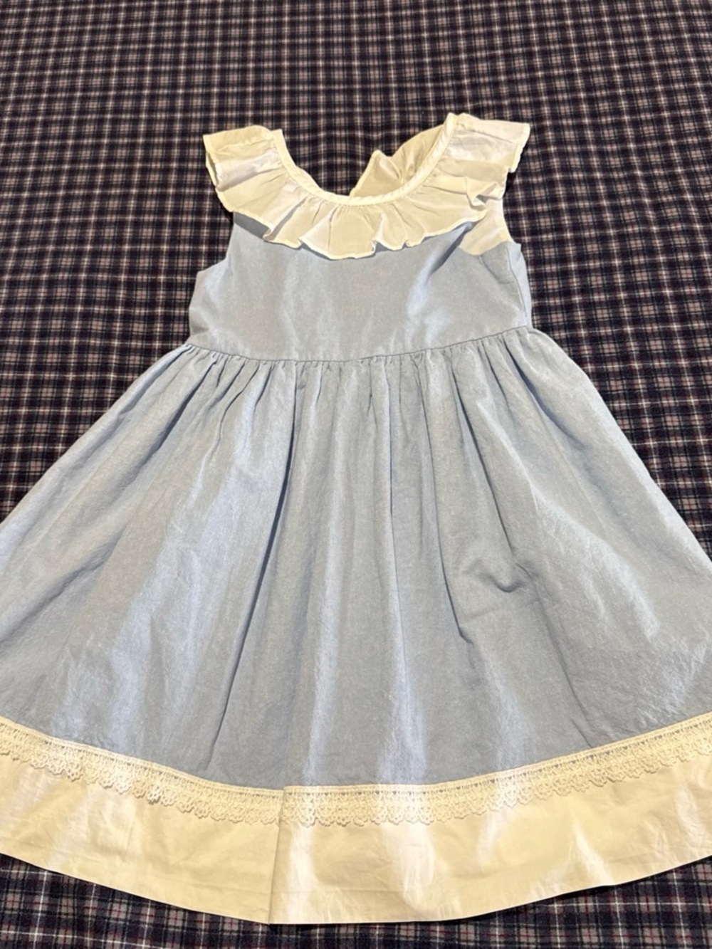 Max Studio Light Blue Dress with Cream Ruffle Collar